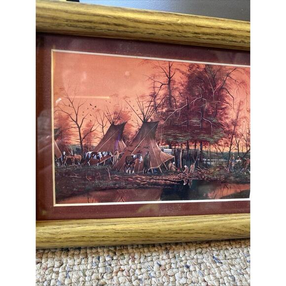 Indian Settlement Art Print Decor Native American Camp Riding Horse Lot Of 2 - Picture 6 of 9